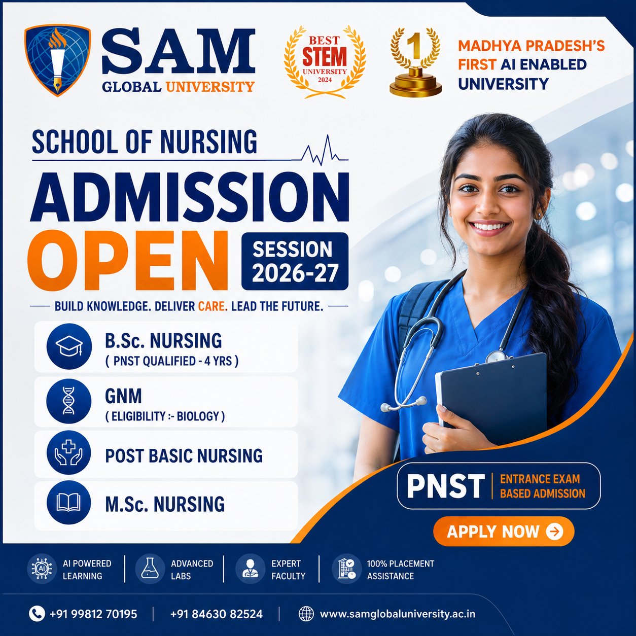 SAM Global University School of Nursing admission open 2026-27 banner